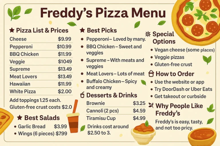 Freddy's Pizza Menu Picture