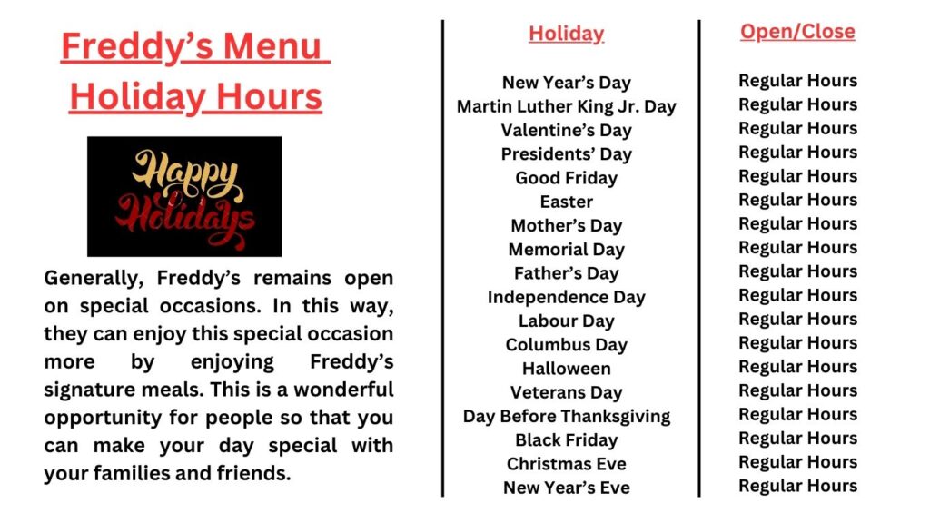 Freddy's Menu Holiday Hours