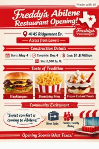Freddy’s Abilene Restaurant Opening info graphic