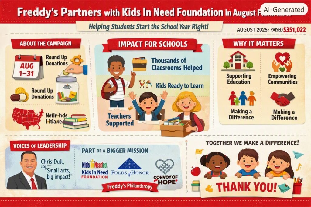 Freddy’s Partners with Kids In Need Foundation in August Fundraiser